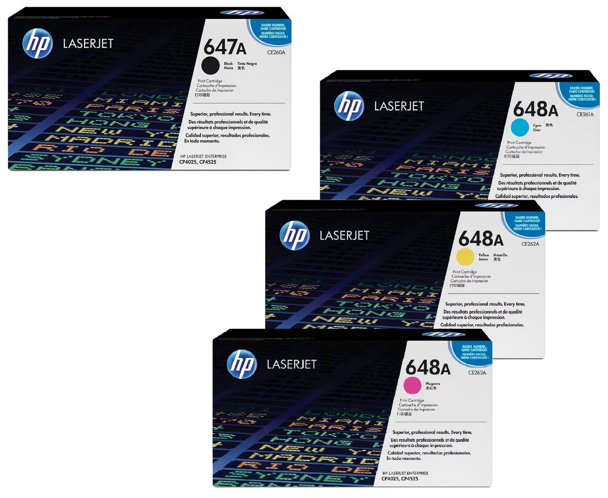 Original 647A/ 648A Toner 4er Set schwarz, cyan, magenta, gelb från HP – produktbild
