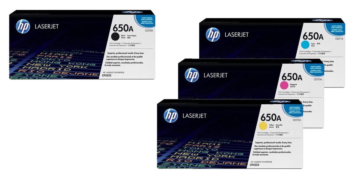 Original 650A Toner 4er Set schwarz, cyan, magenta, gelb från HP – produktbild