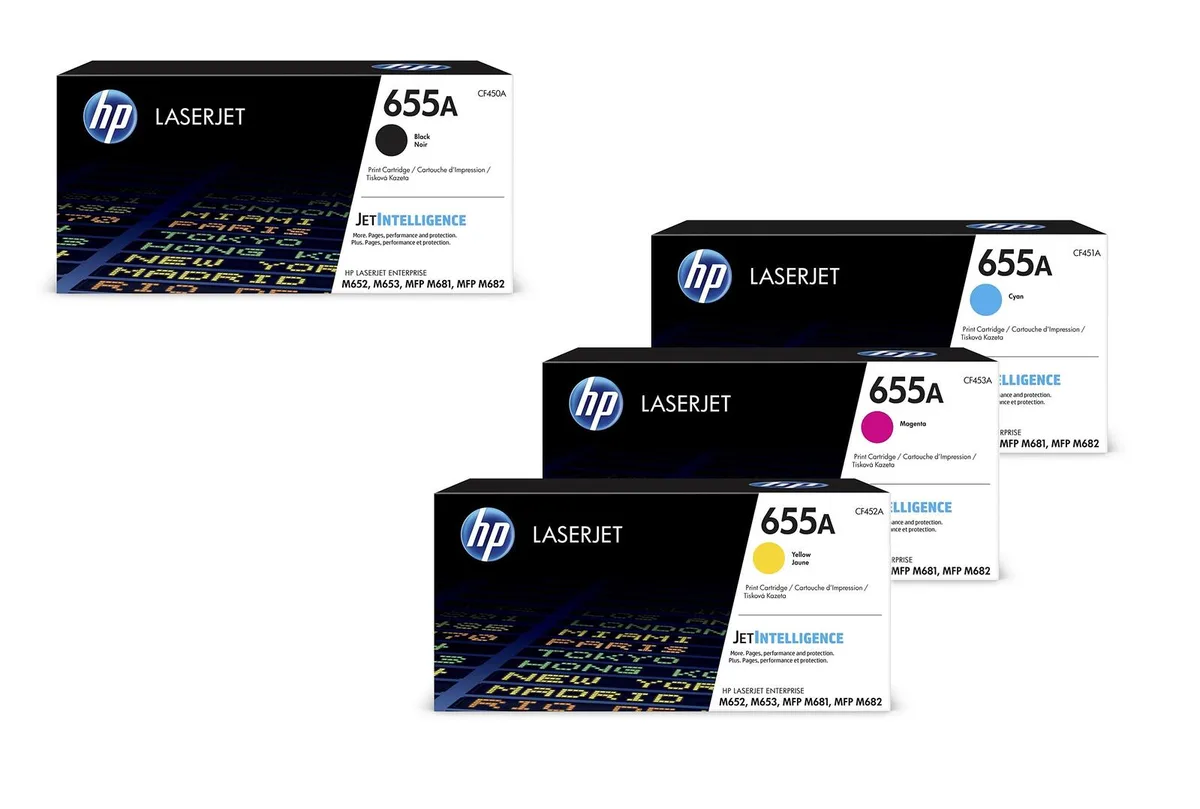 Original 655A Toner 4er Set schwarz, cyan, magenta, gelb från HP – produktbild