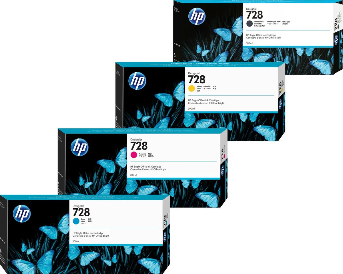 Original 728 Druckerpatronen - 4er Multipack (F9K17A, F9K16A, F9K15A, F9J68A) från HP – produktbild