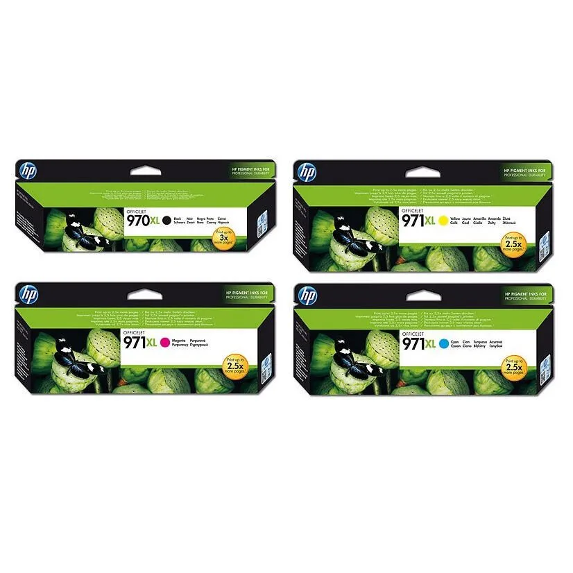 Original 970XL/971XL Druckerpatronen Multipack schwarz, cyan, magenta, gelb fra HP – produktbillede