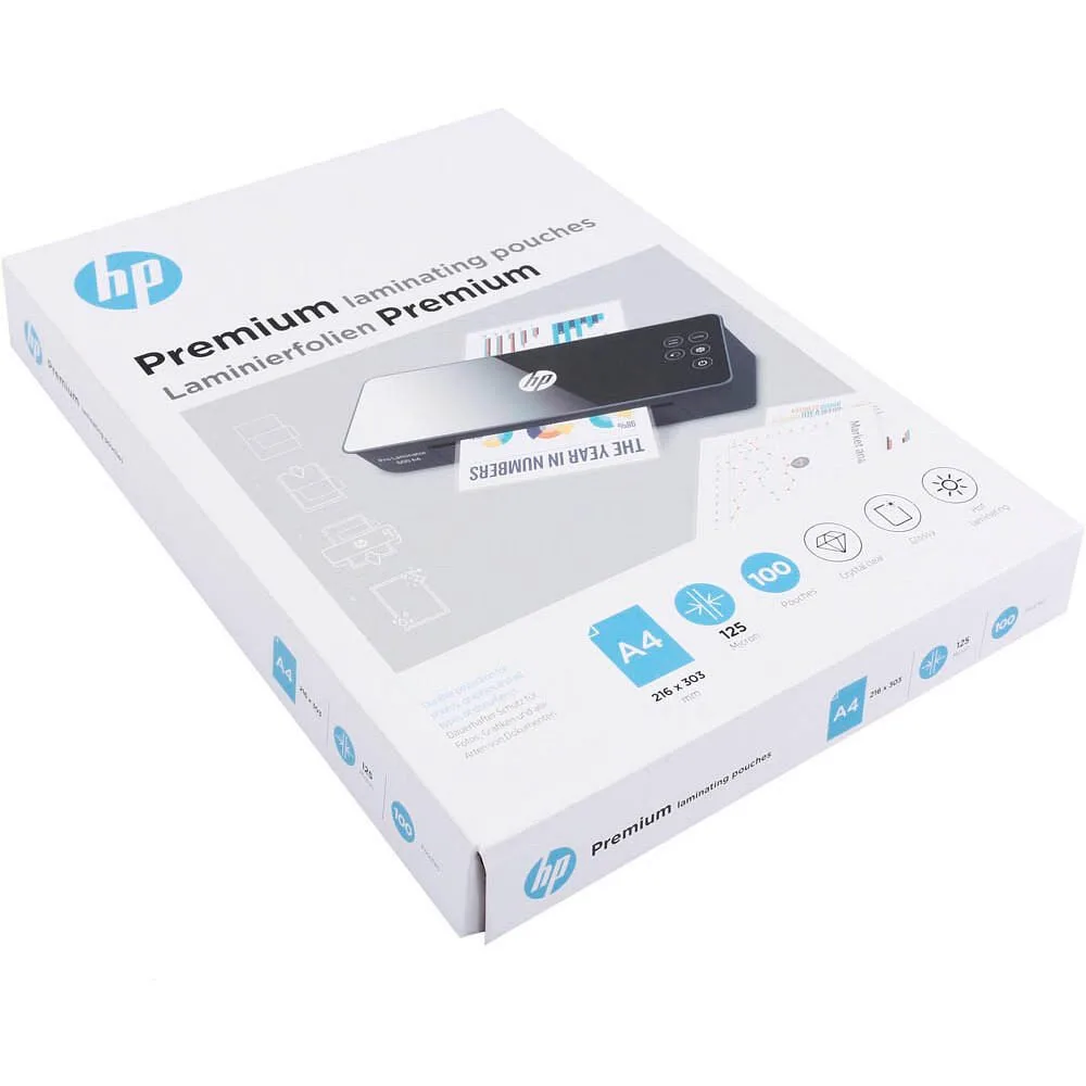 Premium Laminierfolien glänzend 100er Pack für A4 125 micron van HP – productfoto