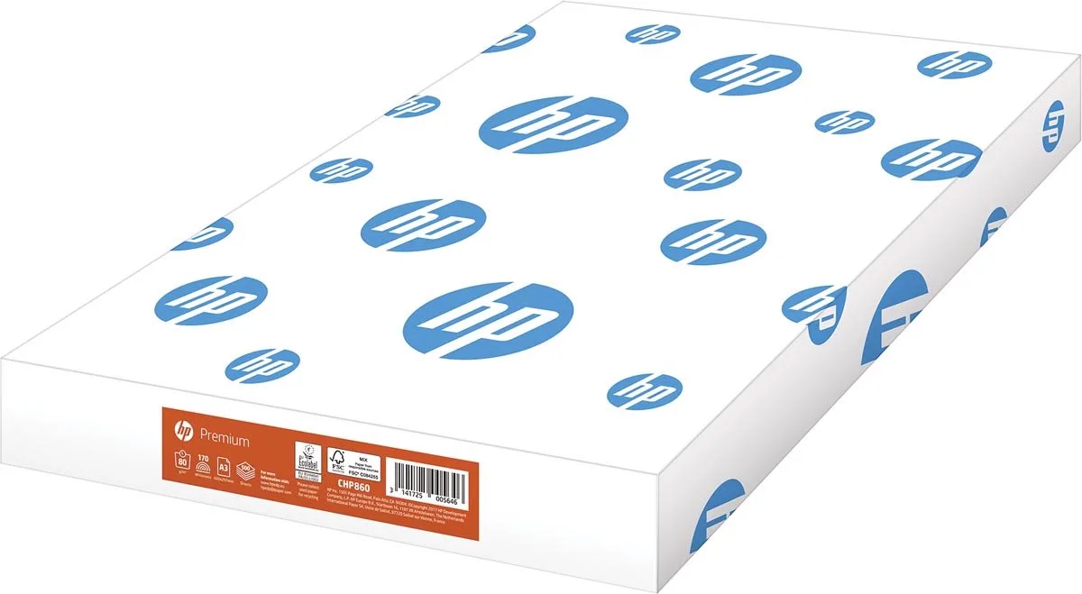 Premium printpapier ft A3, 80 g, pak van 500 vel 5 stuks från HP i Vit – produktbild