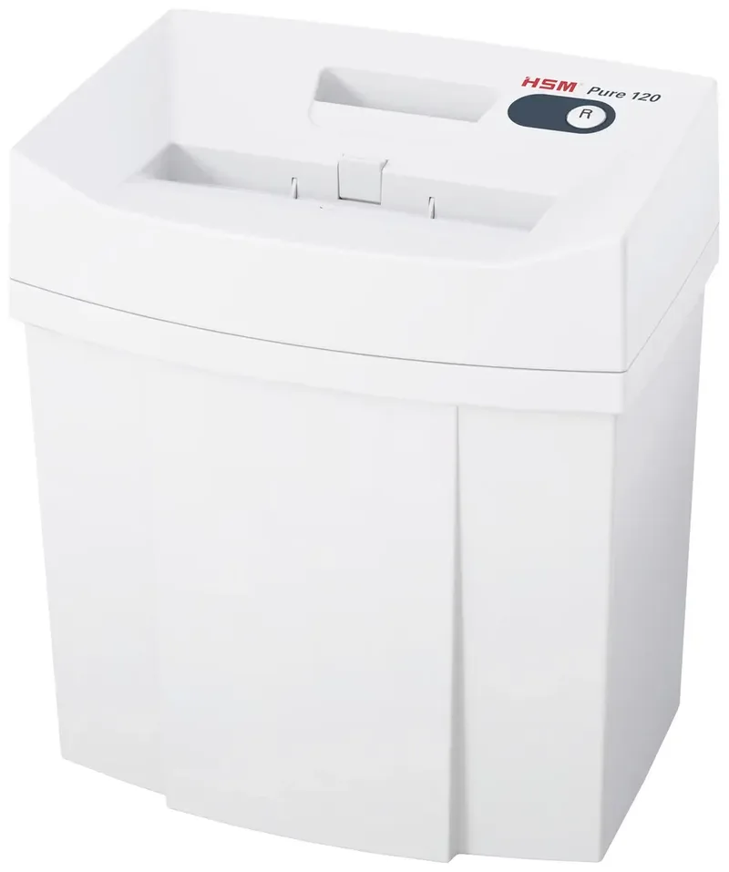 Pure 120 Aktenvernichter 12 Blatt Streifenschnitt 3.9 mm P-2 20 l Vernichtet auch Heftklammern, Kreditkarten, Büroklammern de HSM – photo produit