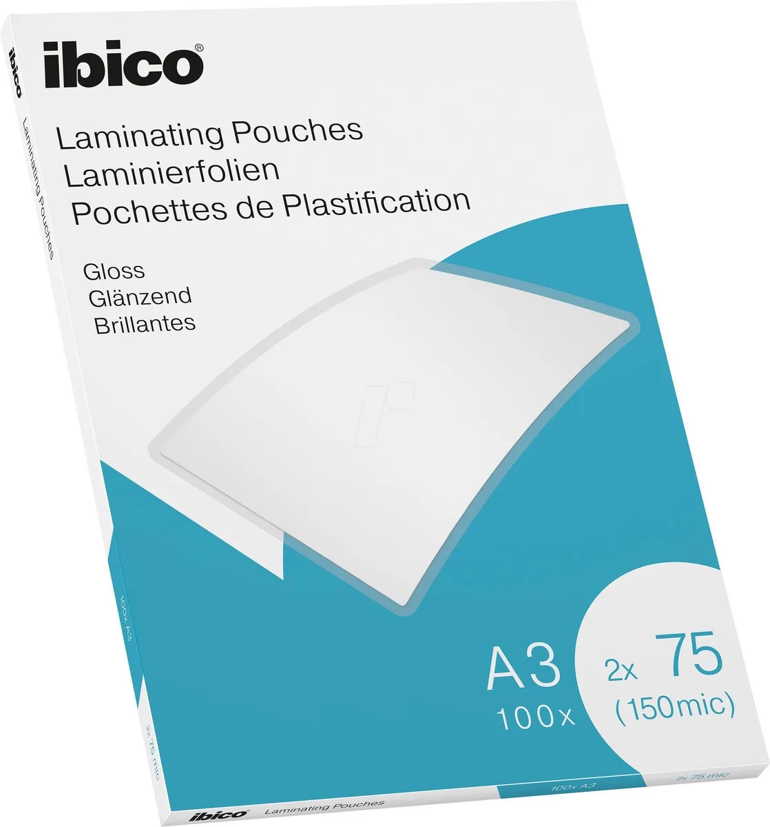 Lamineerhoezen - voor A3 Documenten - 2 x 75 Micron - 100 stuks - Glanzend by Ibico in Transparent – product photo