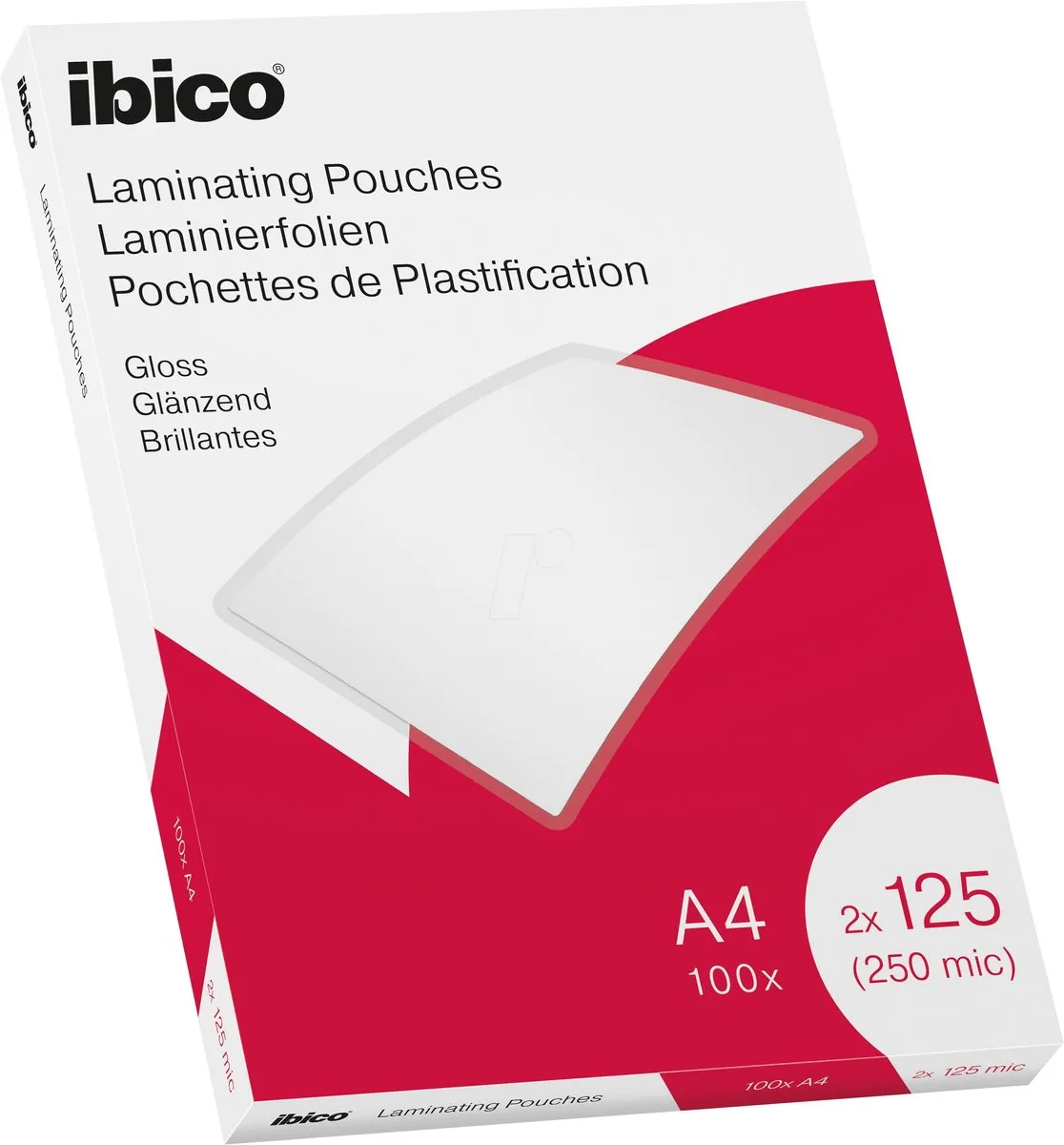 Lamineerhoezen - voor A4 Documenten - 2 x 125 Micron - 100 stuks - Glanzend de Ibico en Transparent – photo produit