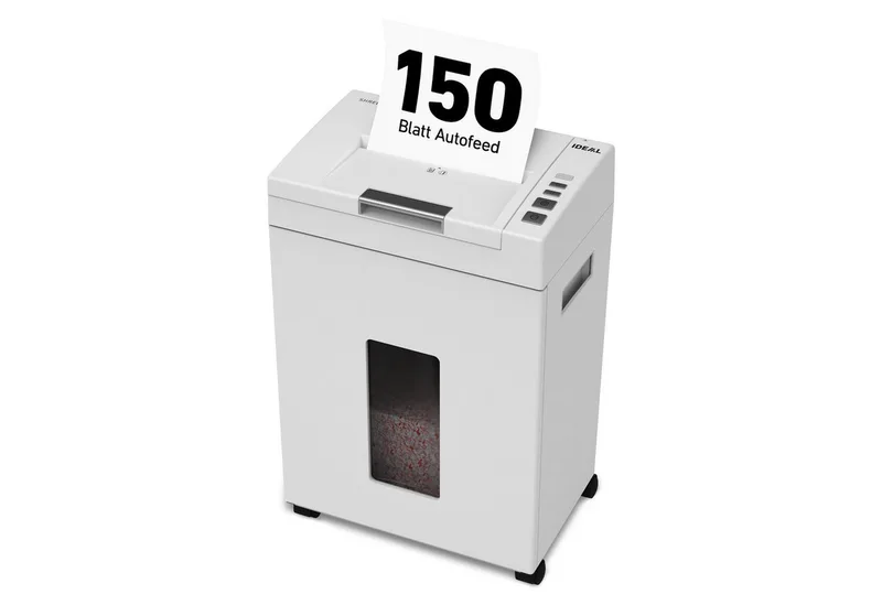 Aktenvernichter Autofeed IDEAL Shredcat 8291 CC, 4 x 10 mm Partikelschnitt, Sicherheitsstufe P-4, 150 Blatt Autofeed, 21 l Volumen, DSGVO-sicher von IDEAL – Produktfoto