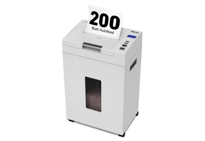 Aktenvernichter IDEAL SHREDCAT Autofeed 8292 CC,4 x 10 mm Partikelschnitt, Sicherheitsstufe P-4, 200 Blatt Autofeed, 26 l Volumen, DSGVO-sicher van IDEAL – productfoto
