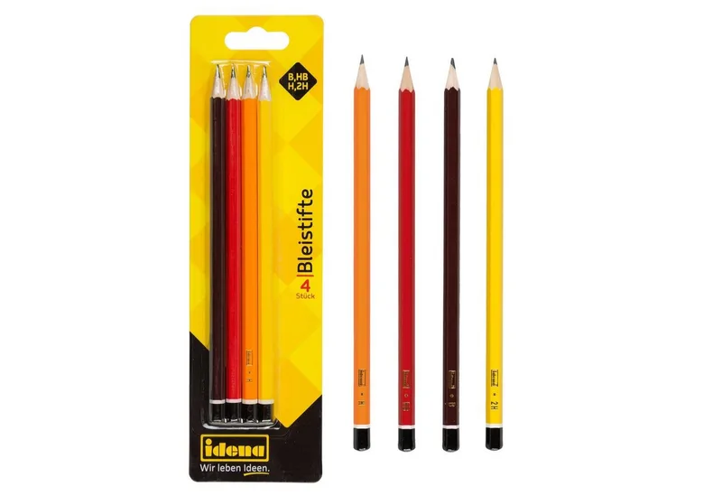 Bleistift Bleistifte - 4 Stück, Härtegrade B/HB/H/2H från Idena i Brun, Flerfärgad, Gul, Röd – produktbild