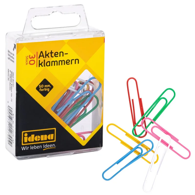 Büroklammer Idena 12079 - Aktenklammern 50 mm, kunststoffummantelt, 30 Stück by Idena in Multicolour – product photo