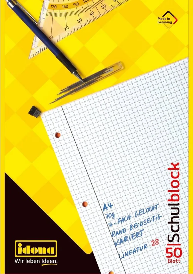 Collegeblock Schulblock - kariert, DIN A4 by Idena in Yellow – product photo