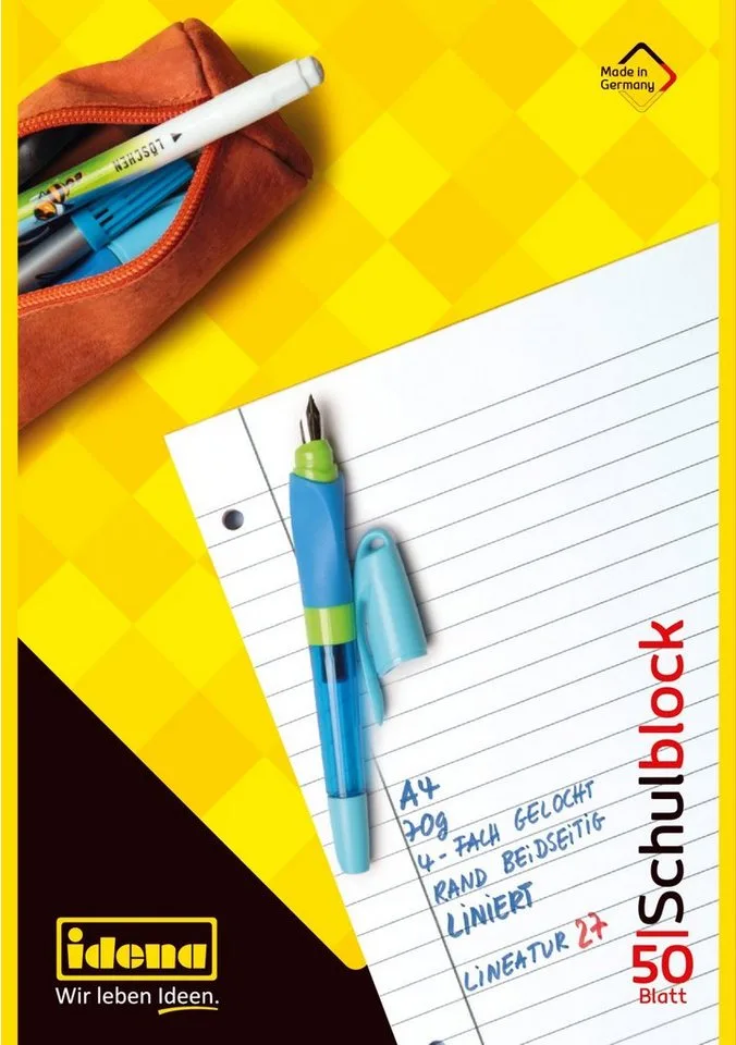 Collegeblock Schulblock - liniert, DIN A4 by Idena in Yellow – product photo
