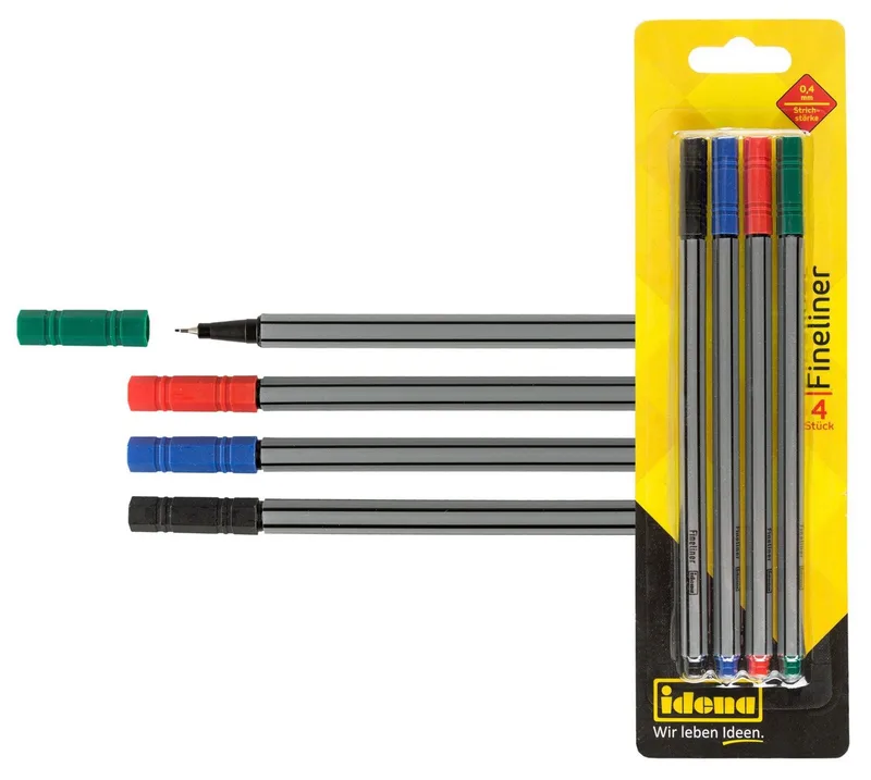 Fineliner Idena Fineliner 0,4mm rot blau grün schwarz 4 Stück de Idena en Multicolore – photo produit