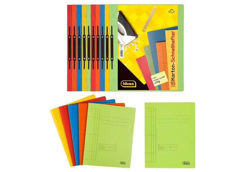 Hefter Idena 300041 - Kartonschnellhefter, 250 g/m², DIN A4, 5-fach farbig de Idena en Bleu, Multicolore, Jaune, Vert, Rouge – photo produit
