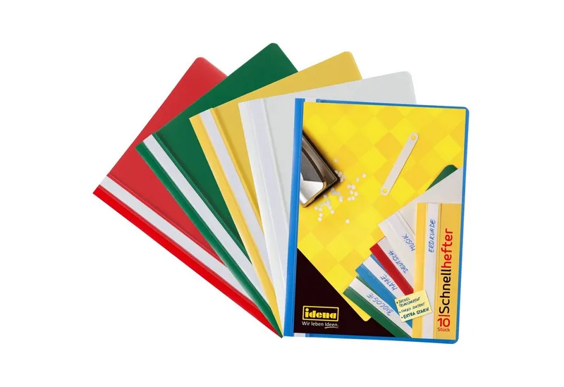 Hefter Idena 307007 - Schnellhefter für DIN A4, aus Kunststoff, 10 Stück, 5 de Idena en Bleu, Multicolore, Jaune, Vert, Rouge – photo produit