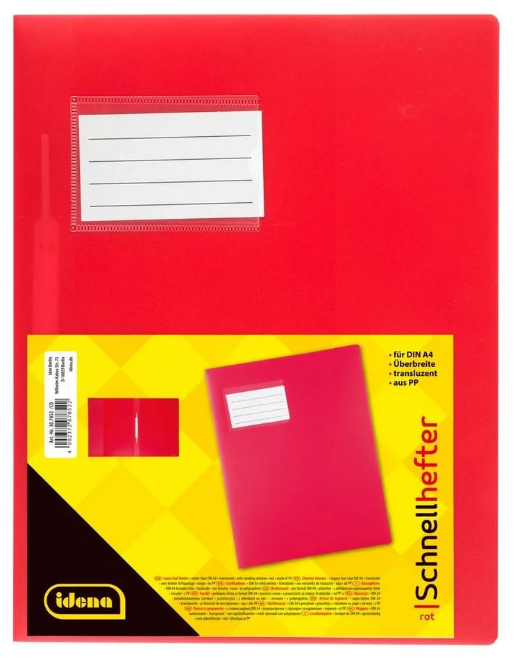 Hefter Idena 307852 - Schnellhefter für DIN A4, mit Überbreite, aus Polypropy von Idena in Rot – Produktfoto