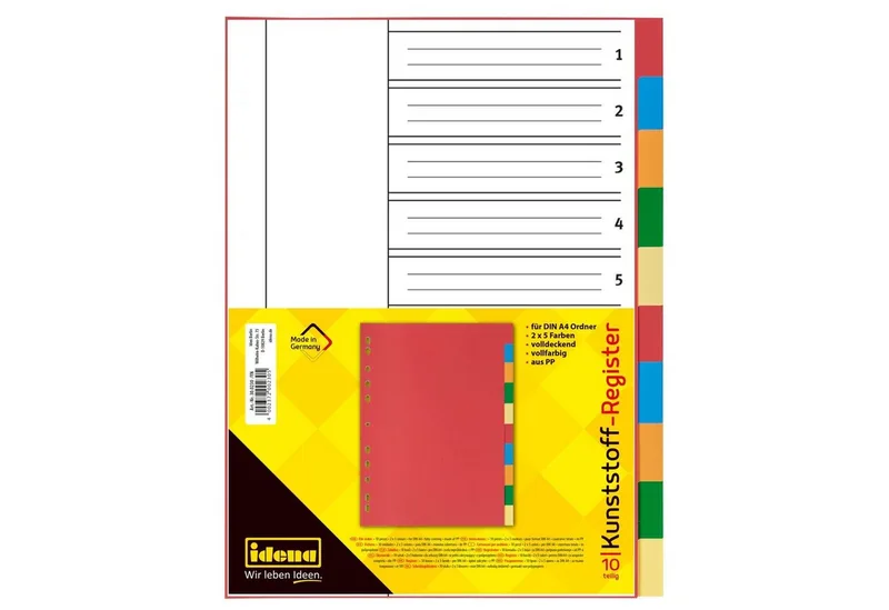 Hefter Idena Kunststoffregister A4 10 teilig 120µ von Idena in Mehrfarbig – Produktfoto