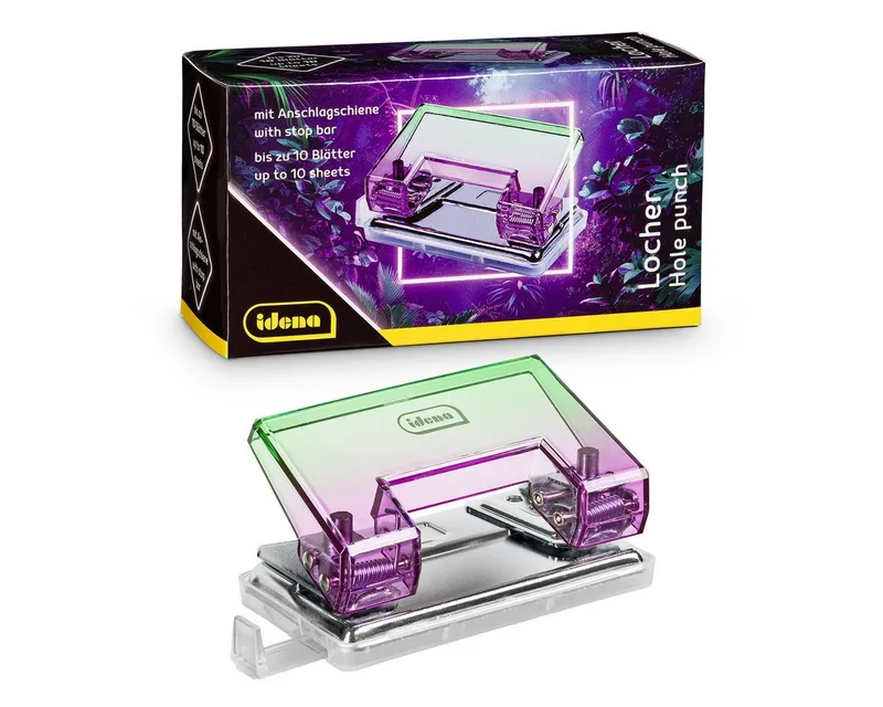 Locher Idena Locher Bicolor Acryl bis zu 10 Blätter pink/grün 113x60x52mm by Idena in Green, Purple – product photo