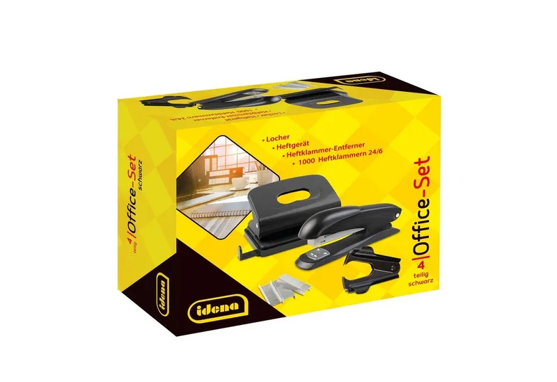 Lochstanzer Idena 12086 - Office Set 4-teilig, Locher, Heftgerät, Heftklammer-Entf by Idena in Black – product photo