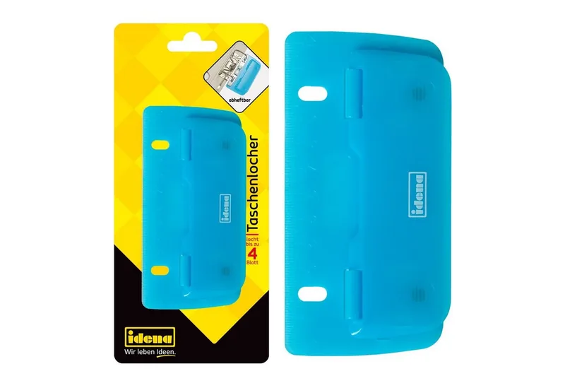 Lochstanzer Idena 22100 - Taschenlocher, Lochung bis zu 4 Blatt, transparent von Idena in Blau – Produktfoto