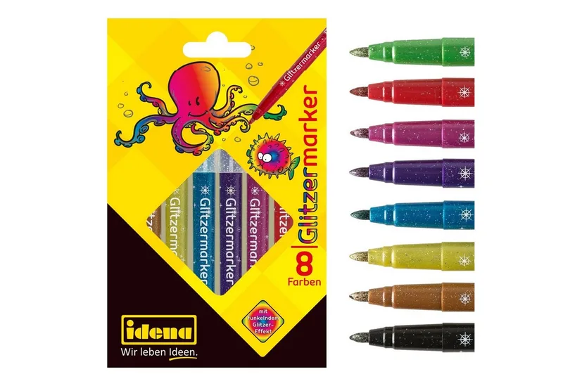 Marker Idena 60053 - Glitzermarker, 8er Etui, in sortierten Farben by Idena in Blue, Multicolour, Yellow, Green, Purple, Pink, Red, Black – product photo