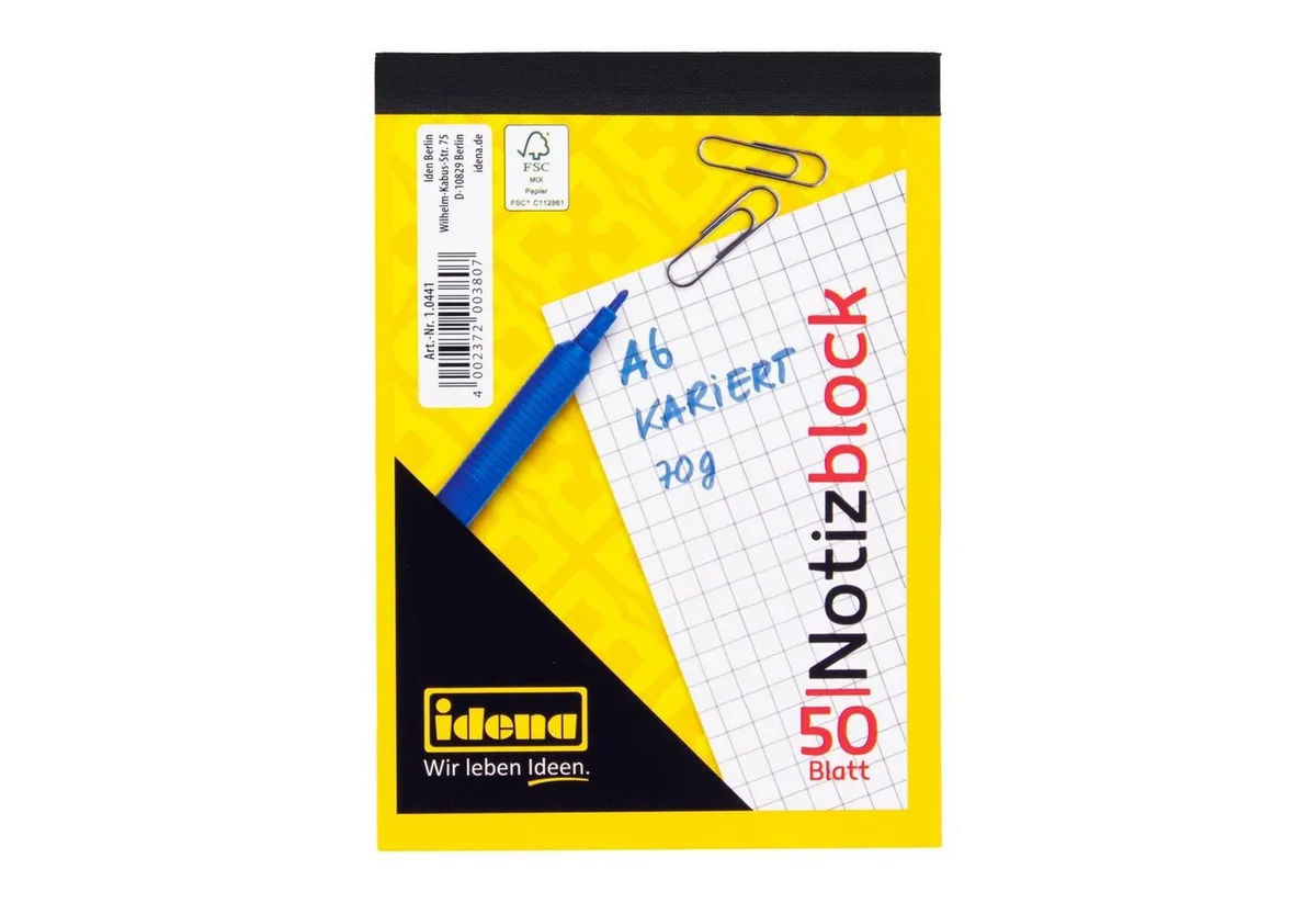 Notizblock Notizblock - DIN A6, kariert, 50 Blatt, 70 g/m² von Idena in Weiß – Produktfoto