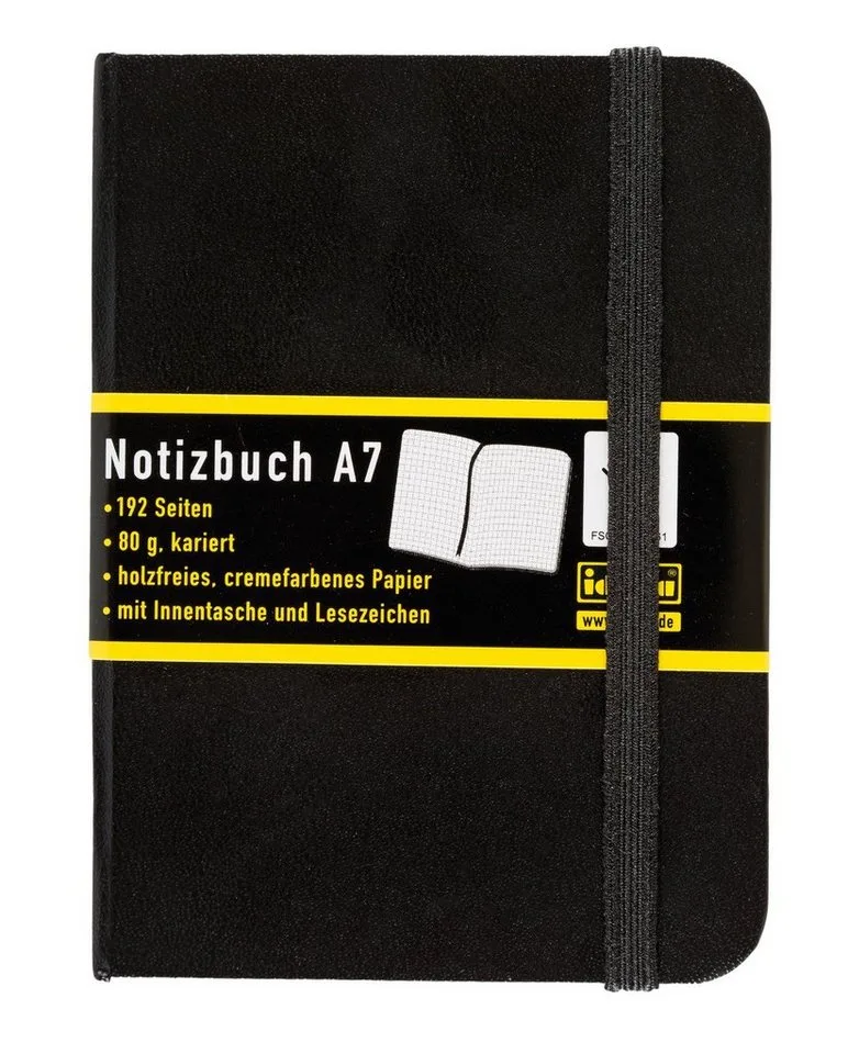 Notizbuch Notizbuch - kariert, DIN A7, Hardcover, 80 g/m² de Idena en Noir – photo produit