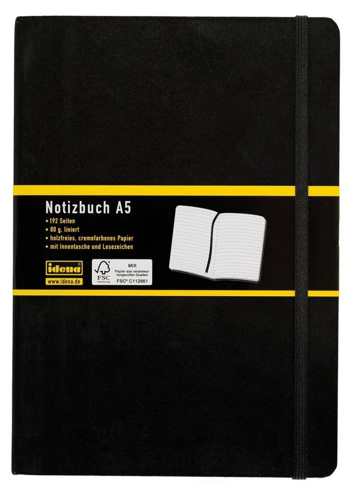 Notizbuch Notizbuch - liniert, DIN A5, Hardcover, 80 g/m² de Idena en Noir – photo produit