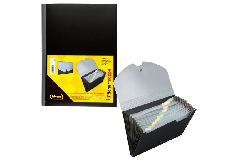 Organisationsmappe Idena 10078 - Fächermappe DIN A4, PP, 12 Fächer, grau/schwarz, 1 Stück de Idena en Noir – photo produit