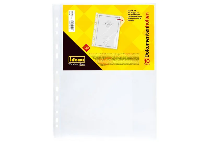 Prospekthülle Idena Dokumentenhülle A4 10er genarbt 120µ de Idena en Blanc – photo produit
