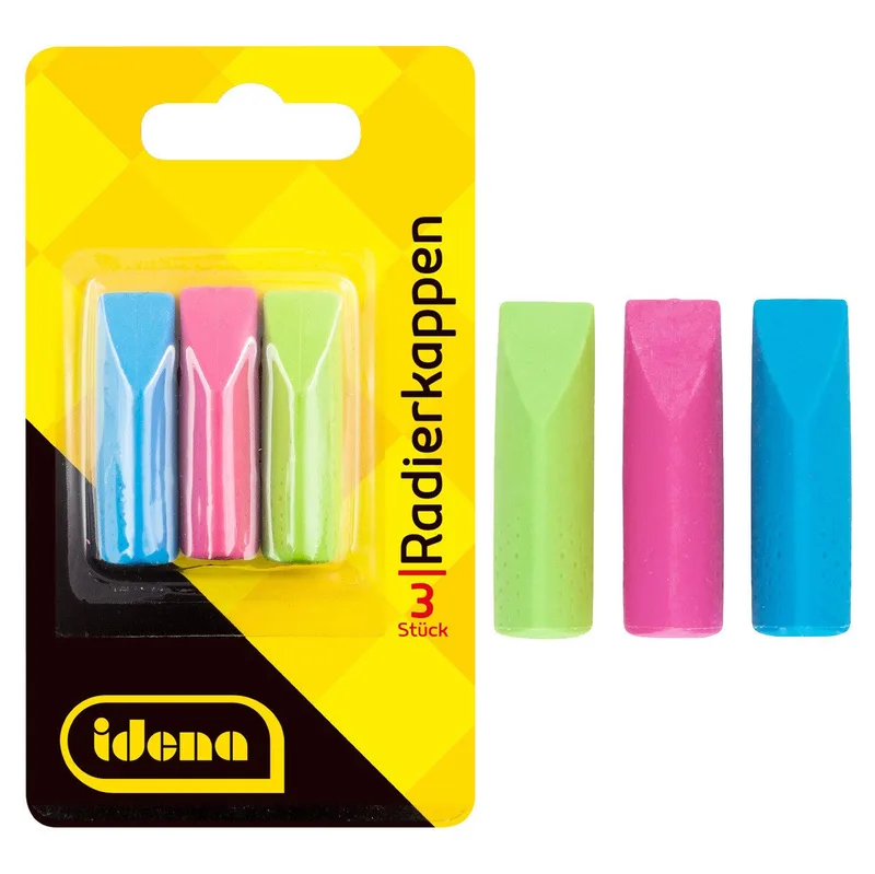 Radiergummi Idena Radierkappen grün/blau/pink 3 Stück Blister van Idena in Blauw, Meerkleurig, Groen – productfoto