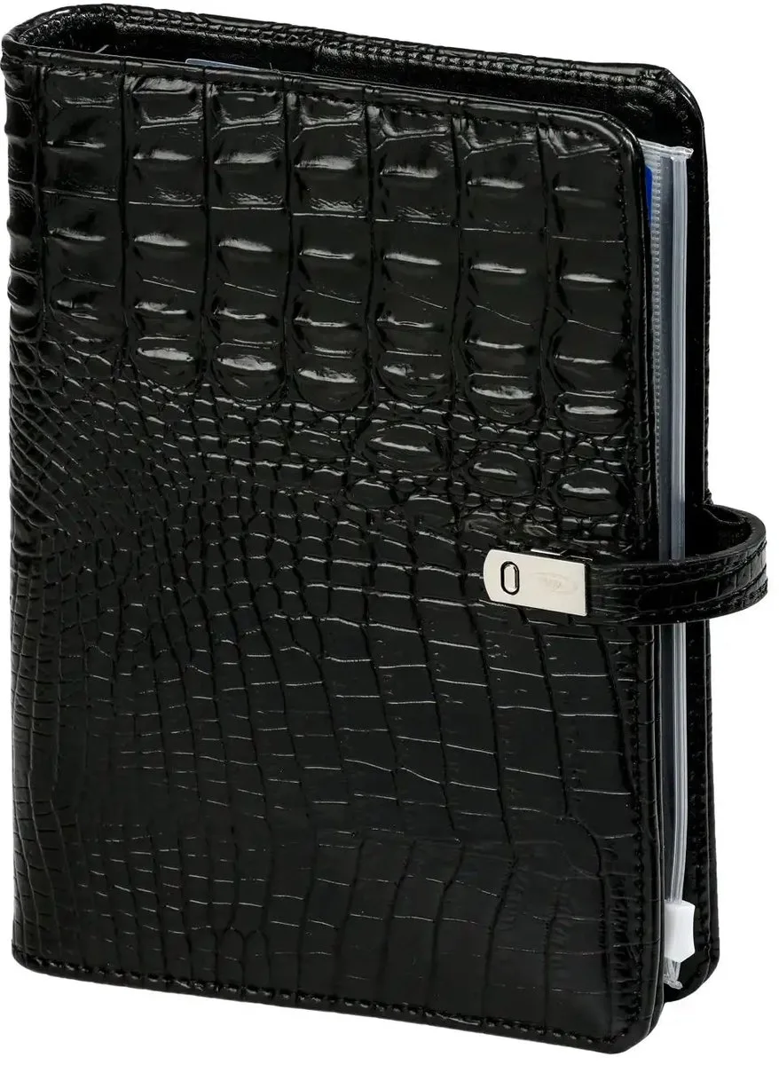 1011-03 hervulbare A5 Ringband Planner Alligator Zwart 1 week per 2 paginas 2026-2027-2028 fra Kalpa i Aligator Zwart – produktbillede