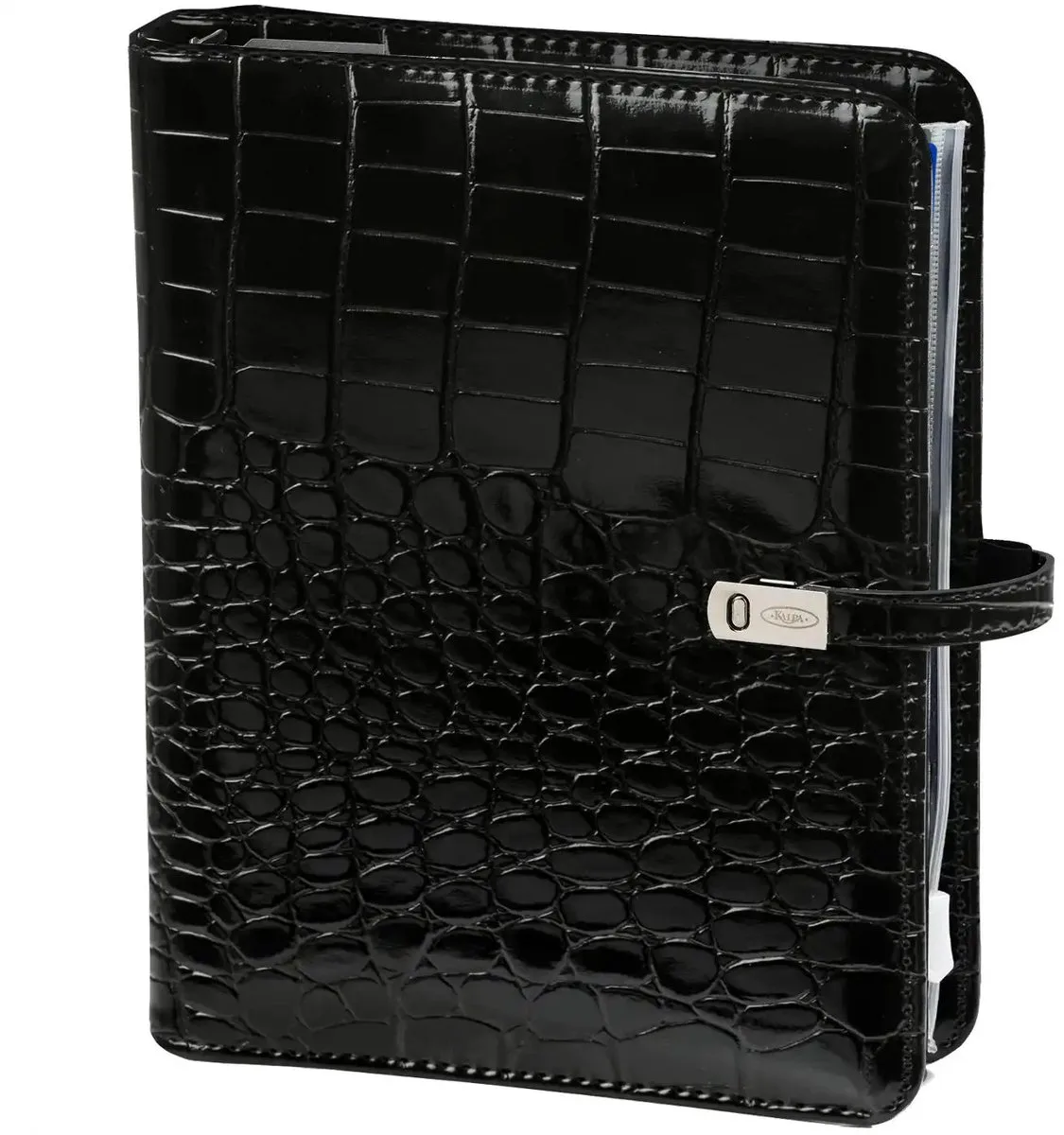 1011-06 hervulbare A5 Ringband Planner Alligator Zwart 1 week per 2 paginas 2026-2027-2028 fra Kalpa i Croco Zwart – produktbillede