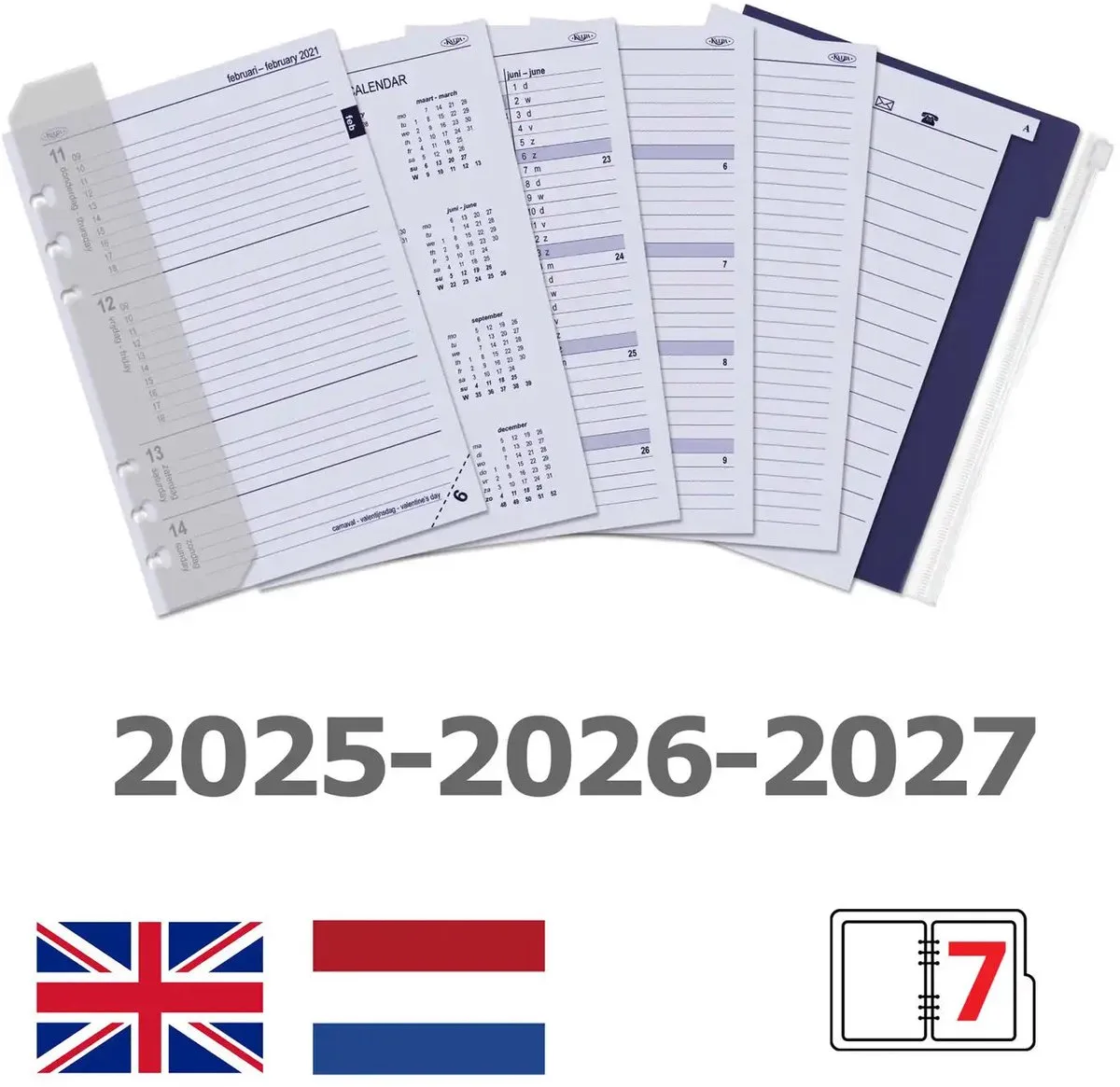 1016-05 hervulbare A5 Ringband Agenda slangenprint bruin 1 week per 2 paginas 2026-2027-2028 fra Kalpa i Slangprint Bruin Compact – produktbillede