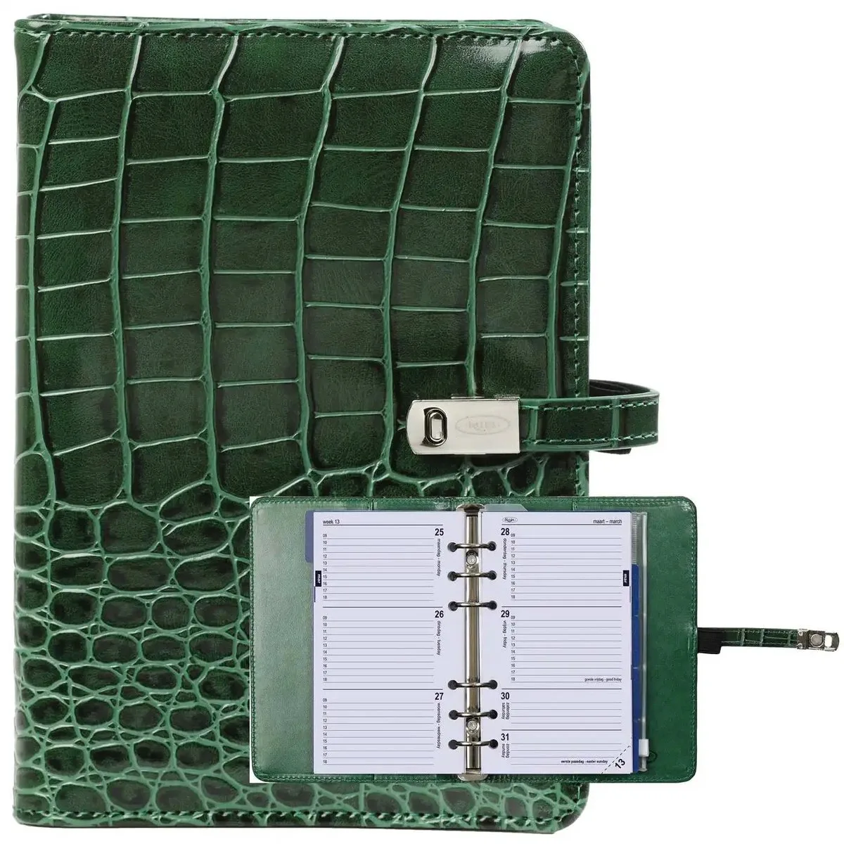 1111-09 hervulbare Personal Planner Organizer Croco Bos Groen 1 week per 2 paginas 2026-2027-2028 fra Kalpa i Croco Bosgroen – produktbillede