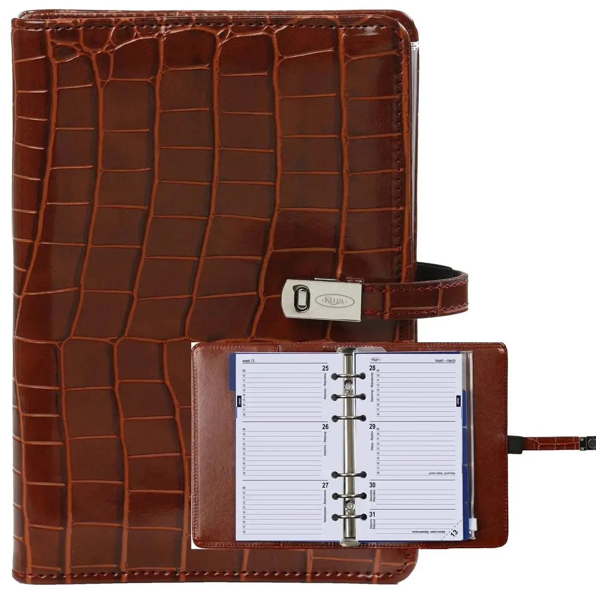 1111-10 hervulbare Personal 6 Ringband Organizer 1 week per 2 paginas 2026-2027-2028 by Kalpa in Croco Cognac – product photo