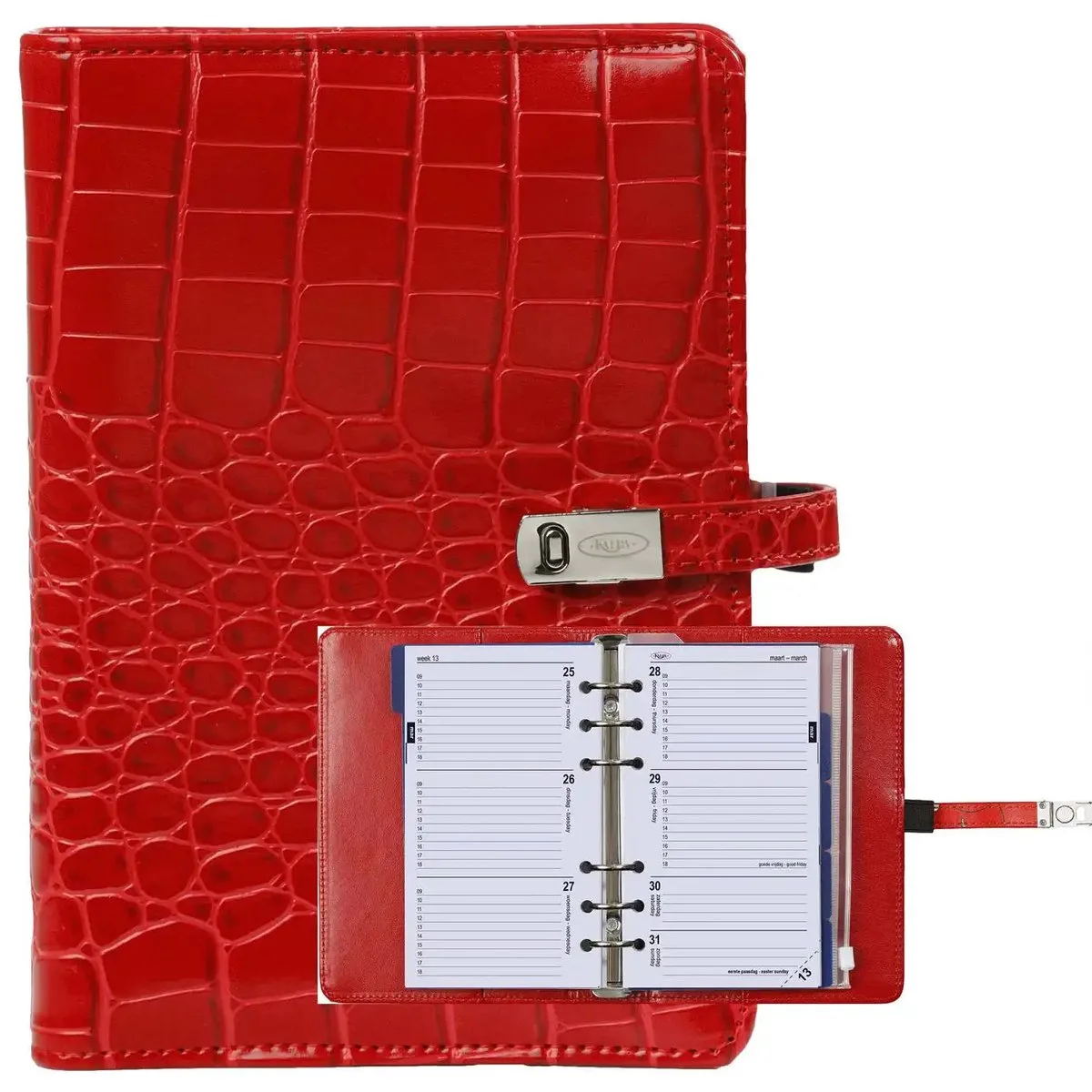 1111-11 hervulbare Personal 6 Ringband Planner 1 week per 2 paginas 2026-2027-2028 van Kalpa in Croco Rood – productfoto