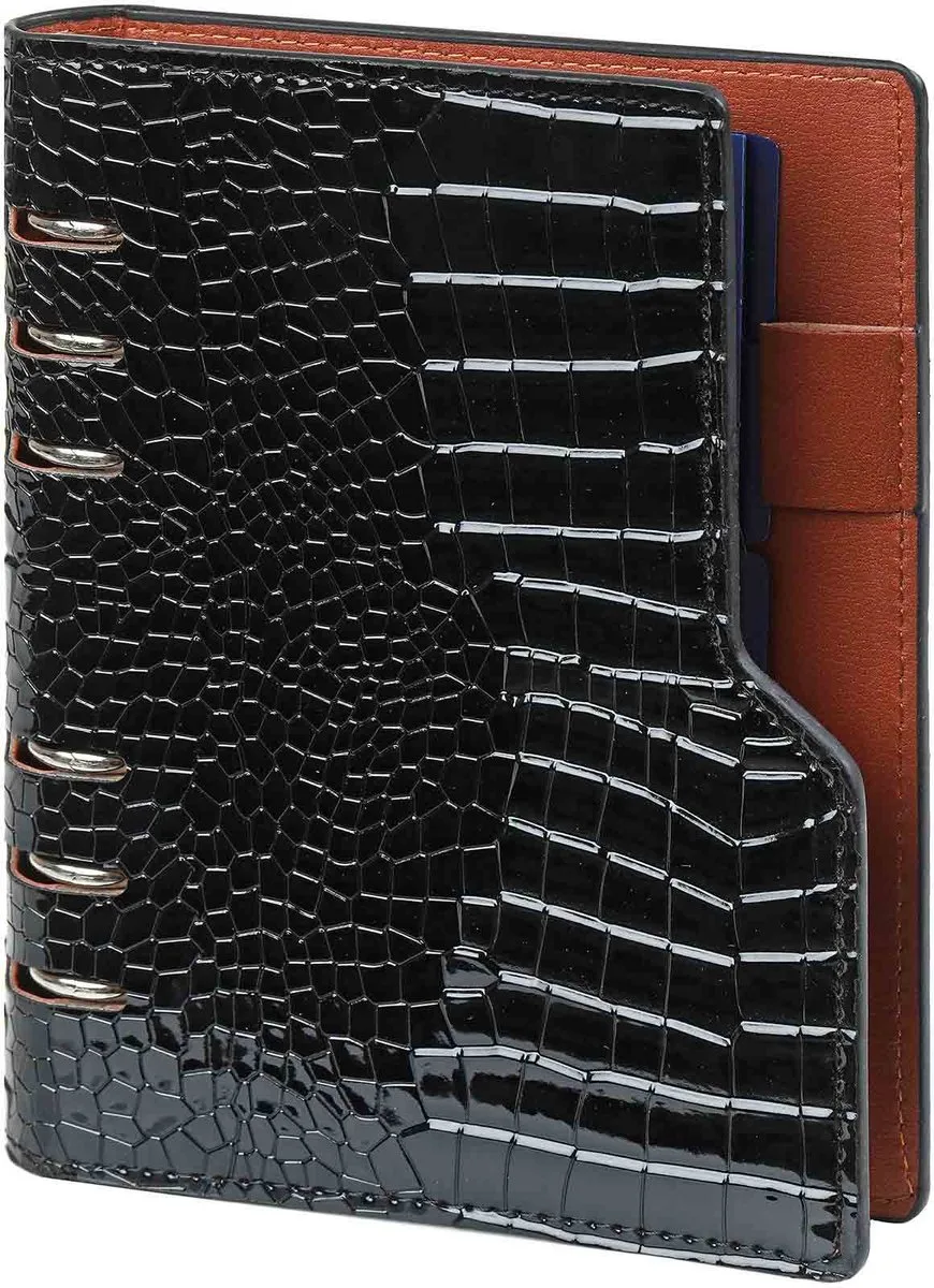 1116-61 Clipbook Personal 6 Ringband Agenda glans Croco Zwart 1 week per 2 paginas 2026-2027-2028 fra Kalpa i Gloss Croco Zwart Compact – produktbillede