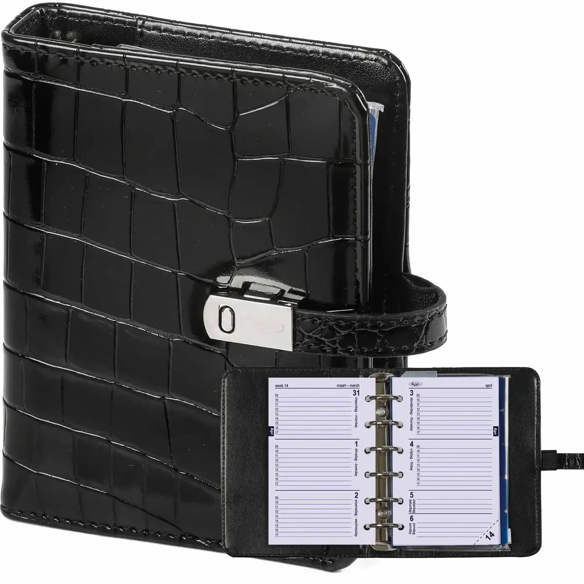 1311-06 hervulbare Pocket Ringband Agenda 1 week per 2 paginas 2026-2027-2028 fra Kalpa i Croco Zwart – produktbillede