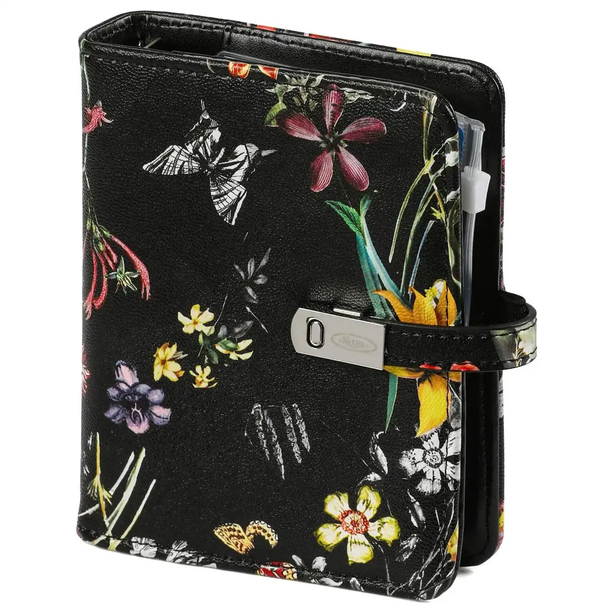 1311-12 hervulbare Pocket Ringband Agenda Organizer Zee van bloemen zwart 1 week per 2 paginas 2026-2027-2028 de Kalpa en Bloemenzee Zwart – photo produit