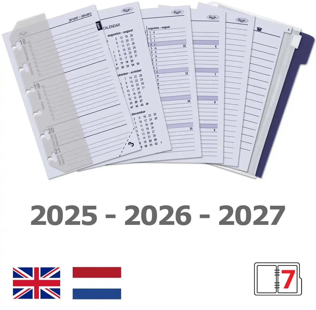 1311-60 Pocket Bindmiddel Organizer Pull-up zwart 1 week per 2 paginas 2026-2027-2028 fra Kalpa i Pullup Zwart – produktbillede