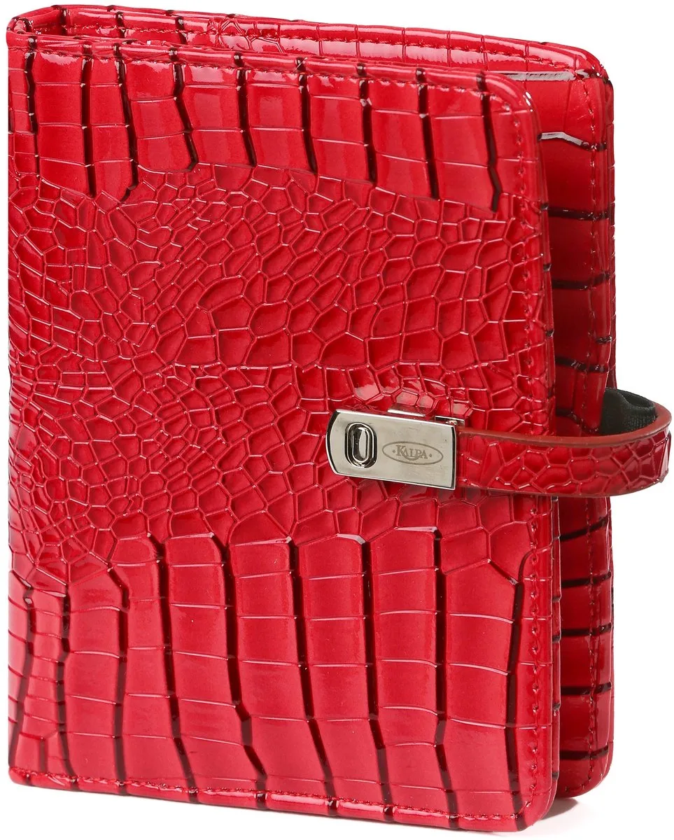 1311-62 Pocket organizer – glanzend rood kroko, kunstleer 1 week per 2 paginas 2026-2027-2028 von Kalpa in Gloss Croco Rood – Produktfoto