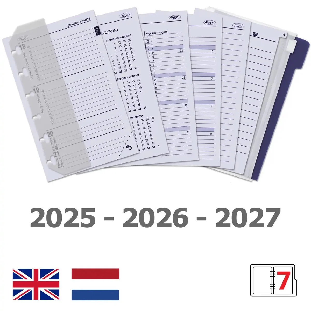 1311-97 hervulbare Pocket Agenda Organizer 1 week per 2 paginas 2026-2027-2028 fra Kalpa i Pica Rood – produktbillede