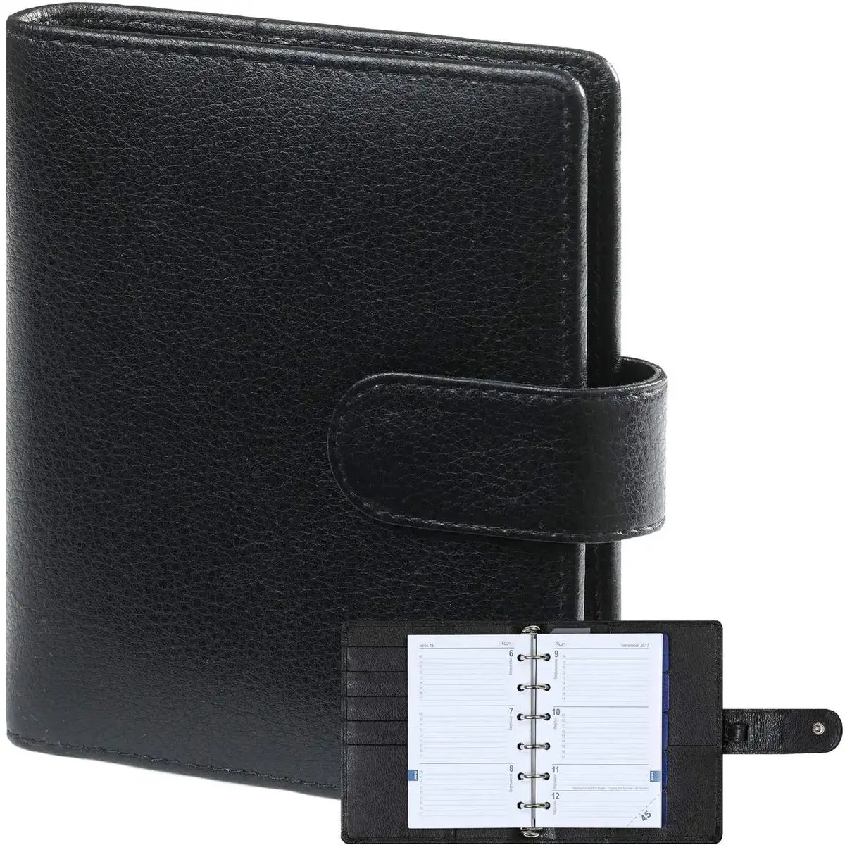 1311-Kz hervulbare Pocket Planner Organizer Zwart leer 1 week per 2 paginas 2026-2027-2028 fra Kalpa i Keta Zwart – produktbillede