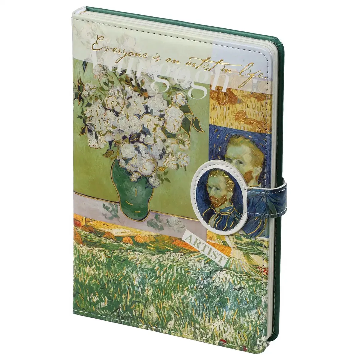D6311-3 Van Gogh-kunst notitieboek – Groene uitgave “Witte Rozen & Tarweveld”. de Kalpa en Blanc – photo produit