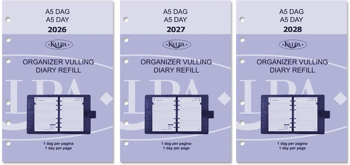 Kalpa 6201-26-27-28 210 x 144 mm 2026 2027 2028 A5 Planner Vulling NL EN by Kalpa in White – product photo