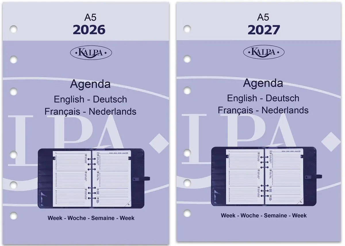 Kalpa 6206-26-27 210 x 144 mm A5 Agenda-invoegingen 1 Week per 2 Paginas EN DE FR NL 2026 2027 de Kalpa en Blanc – photo produit