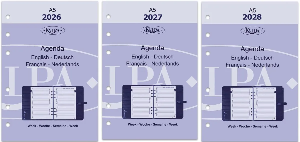 Kalpa 6206-26-27-28 210 x 144 mm A5 Dagboek Vulling 1 Week per 2 Paginas DE FR NL 2026 2027 2028 by Kalpa in White – product photo