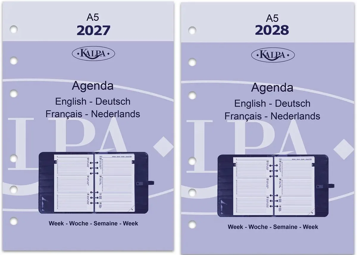 Kalpa 6206-27-28 210 x 144 mm A5 Agenda-invoegingen 1 Week per 2 Paginas EN DE FR NL 2027 2028 by Kalpa in White – product photo