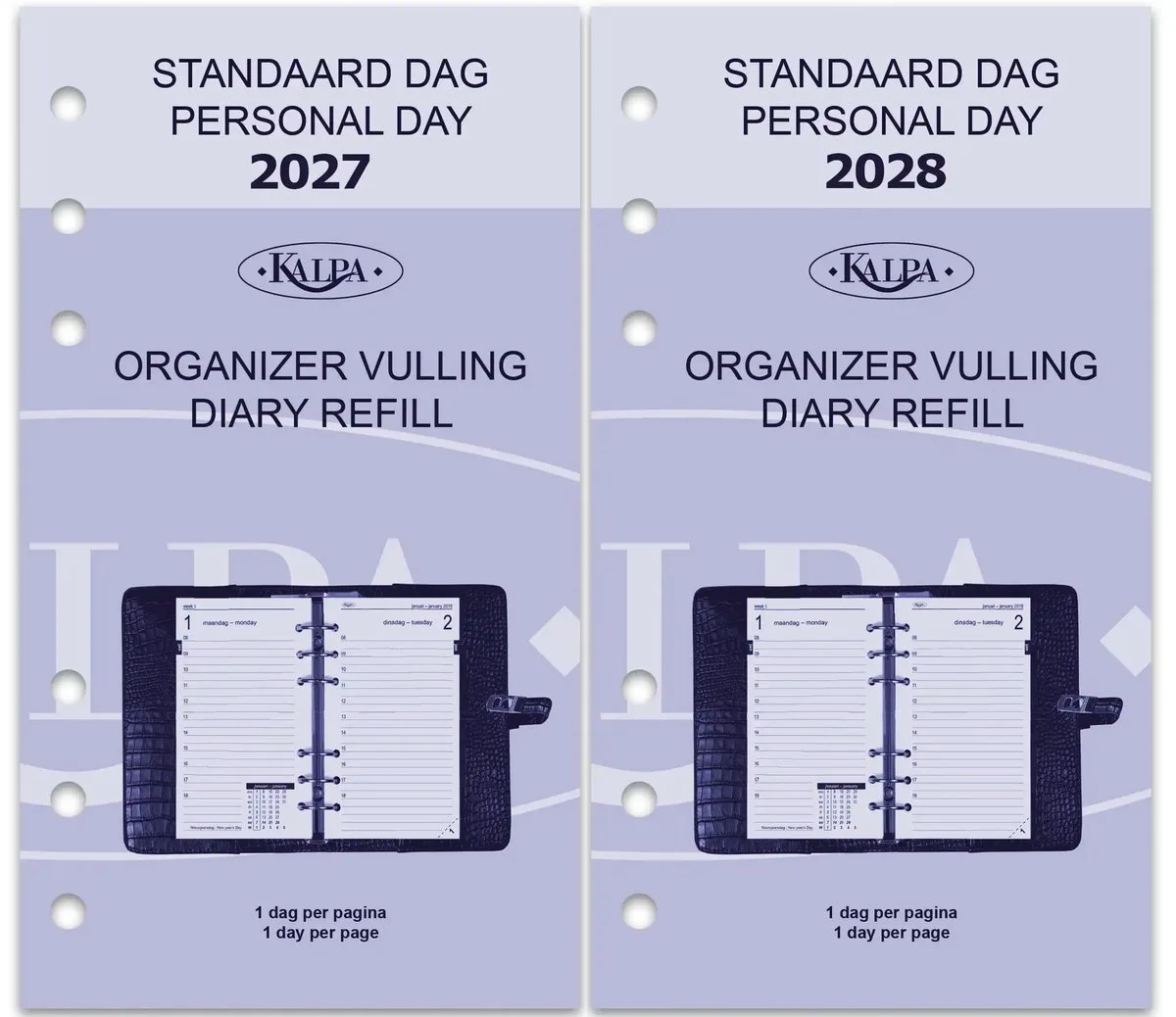 Kalpa 6211-27-28 170 x 95 mm Personal Planner-invoegingen 1 Dag per Pagina NL EN 2027 2028 de Kalpa en Blanc – photo produit